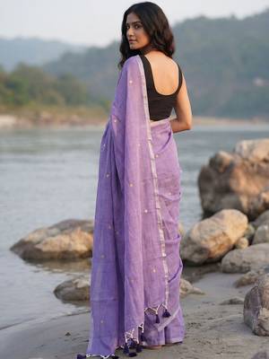 Lavender woven design sequinned  cotton khadi saree 2