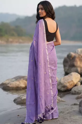 Lavender woven design sequinned  cotton khadi saree