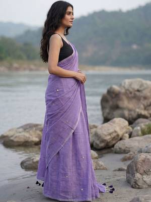 Lavender woven design sequinned  cotton khadi saree 3
