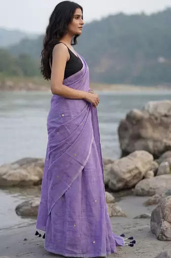 Lavender woven design sequinned  cotton khadi saree