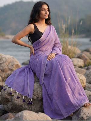 Lavender woven design sequinned  cotton khadi saree 4