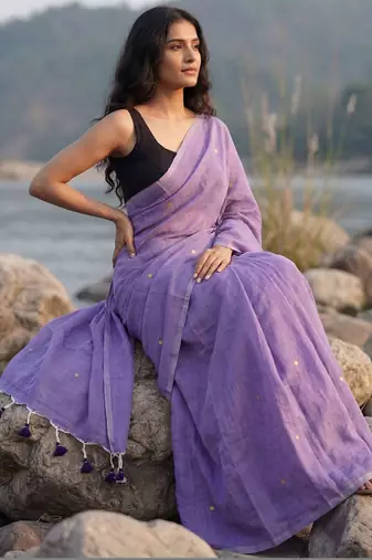 Lavender woven design sequinned  cotton khadi saree