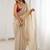 Cream embellished sequinned satin heavy work saree