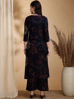 floral printed v-neck sequinned straight kurta with palazzos 3