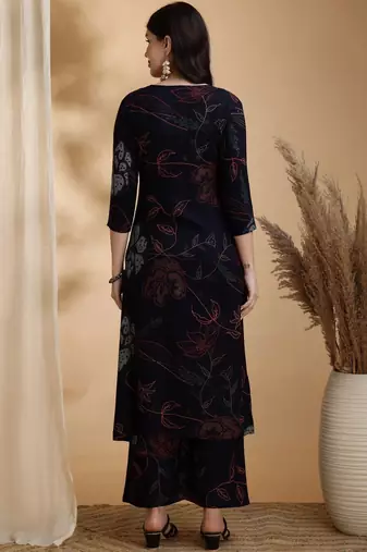 floral printed v-neck sequinned straight kurta with palazzos