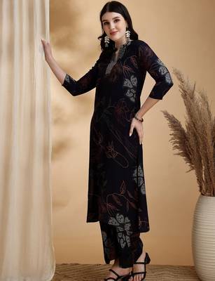 floral printed v-neck sequinned straight kurta with palazzos 4