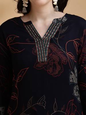 floral printed v-neck sequinned straight kurta with palazzos 5