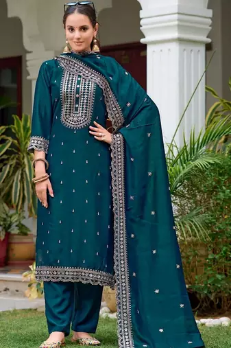women ethnic motifs embroidered regular thread work kurta with patiala & with dupatta