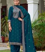 women ethnic motifs embroidered regular thread work kurta with patiala & with dupatta