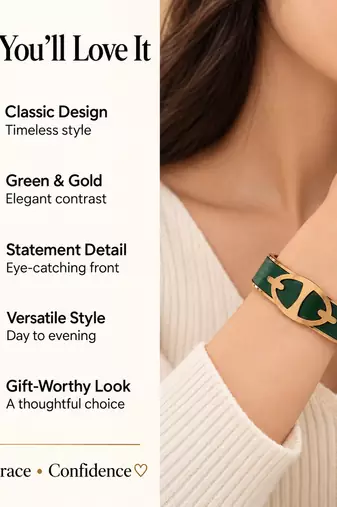 Green leather cuff bracelet with gold-tone anchor motif