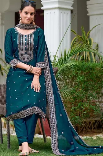 women ethnic motifs embroidered regular thread work kurta with patiala & with dupatta
