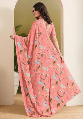 Peach abstract printed pure georgette ready to wear saree 2