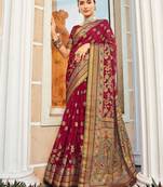 Burgundy floral poly georgette designer saree
