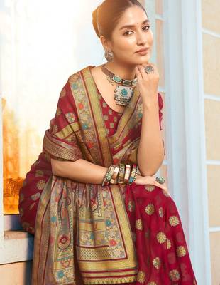 Burgundy floral poly georgette designer saree 2