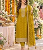 women ethnic motifs embroidered regular sequinned kurta with trousers & with dupatta