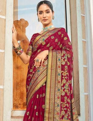 Burgundy floral poly georgette designer saree 3