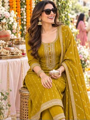 women ethnic motifs embroidered regular sequinned kurta with trousers & with dupatta 2