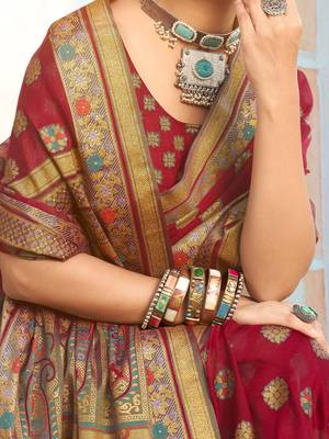 Burgundy floral poly georgette designer saree 4