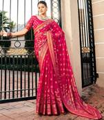 Pink floral zari poly georgette saree