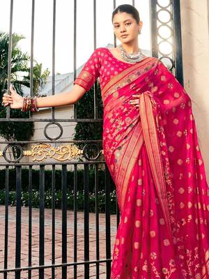Pink floral zari poly georgette saree 2