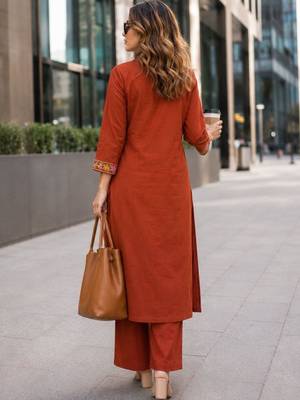 women floral embroidered regular thread work  cotton kurta with palazzos 3
