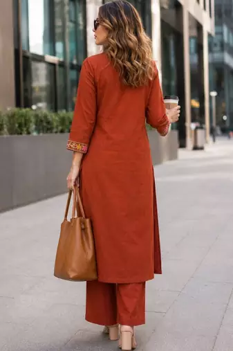 women floral embroidered regular thread work  cotton kurta with palazzos