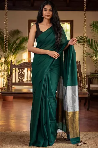 Teal zari  cotton khadi saree