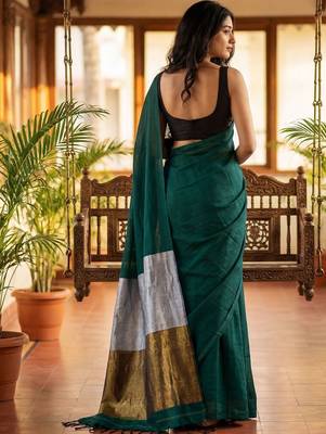 Teal zari  cotton khadi saree 2