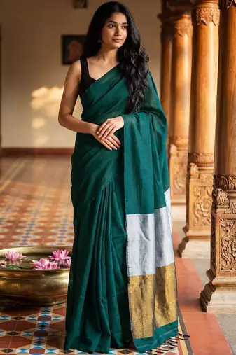Teal zari  cotton khadi saree