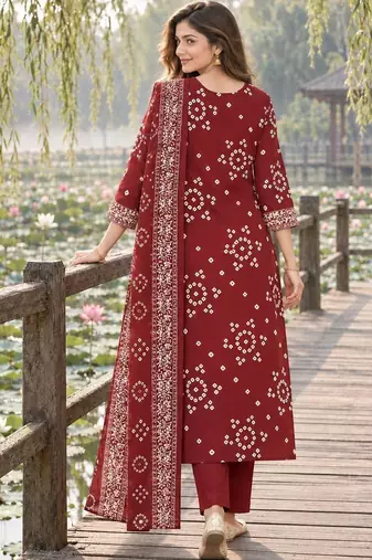 women ethnic motifs printed regular mirror work  cotton kurta with trousers & with dupatta
