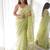 Green green & white floral embroidered organza saree