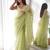 Green green & white floral embroidered organza saree