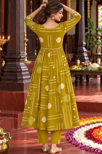 women printed empire mirror work  cotton kurta with trousers & with dupatta