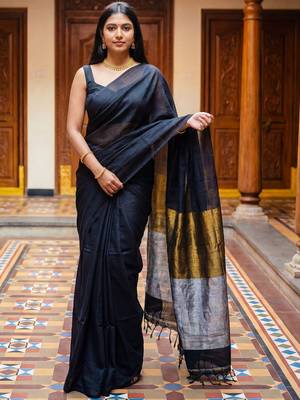 Black zari  cotton khadi saree 1