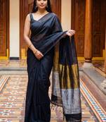 Black zari  cotton khadi saree