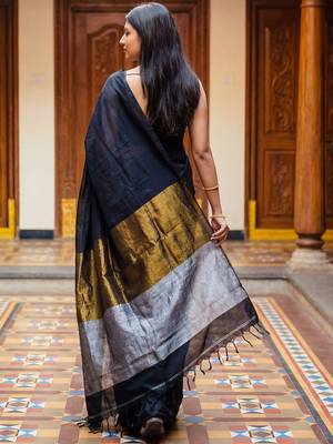 Black zari  cotton khadi saree 2