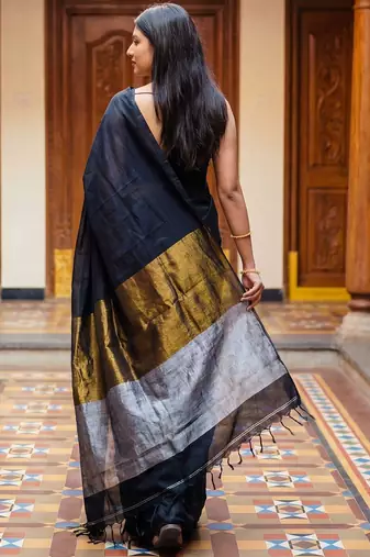 Black zari  cotton khadi saree
