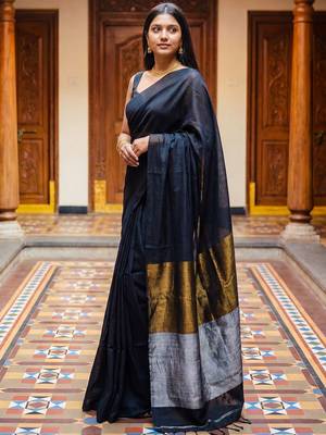Black zari  cotton khadi saree 3