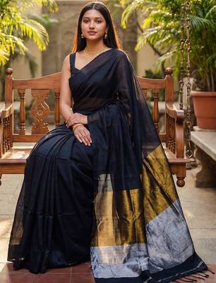 Black zari  cotton khadi saree 4