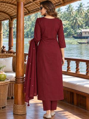 women ethnic motifs embroidered regular mirror work  cotton kurta with trousers & with 3