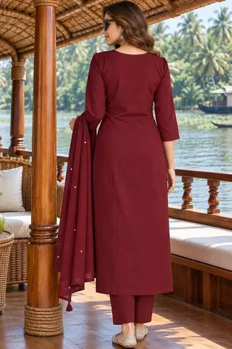 women ethnic motifs embroidered regular mirror work  cotton kurta with trousers & with