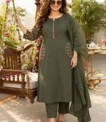 women ethnic motifs embroidered regular thread work  cotton kurta with trousers & with