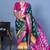 Teal ethnic motifs silk blend pochampally saree