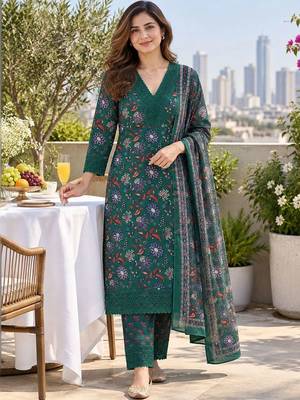 women floral printed  cotton kurta with trousers & with dupatta 1