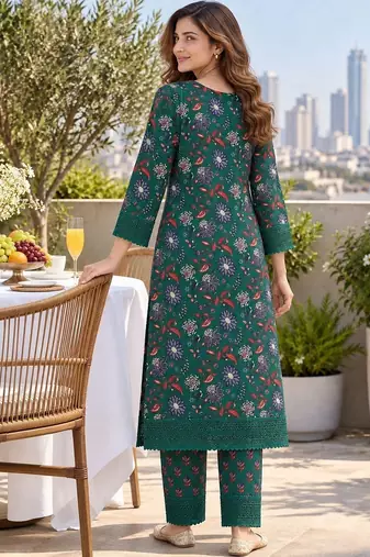 women floral printed  cotton kurta with trousers & with dupatta