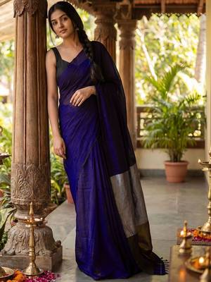 Purple woven design zari  cotton khadi saree 1