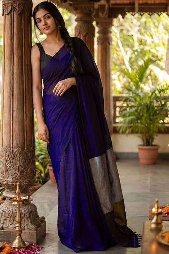 Purple woven design zari  cotton khadi saree