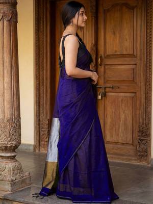 Purple woven design zari  cotton khadi saree 3