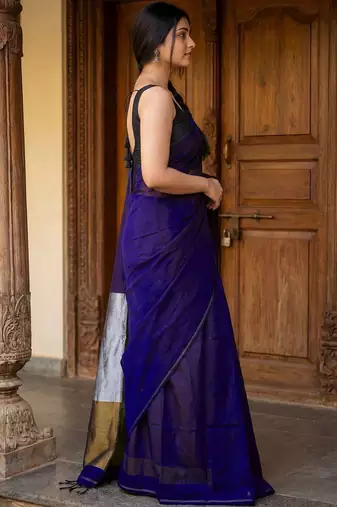 Purple woven design zari  cotton khadi saree
