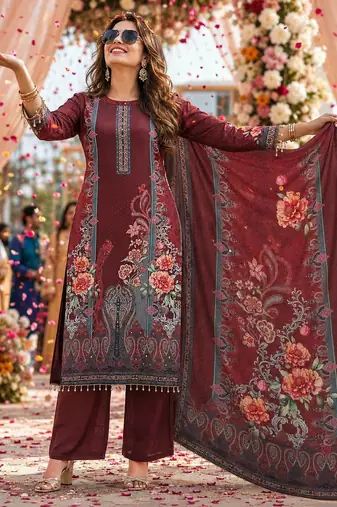 women floral printed regular kurta with trousers & with dupatta